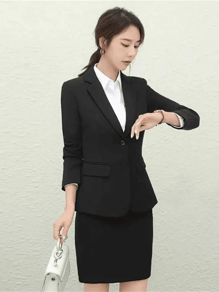 Spring Autumn Professional Small Size Jacket Black Formal Interview Workwear College Student Career Suit West Style Coat