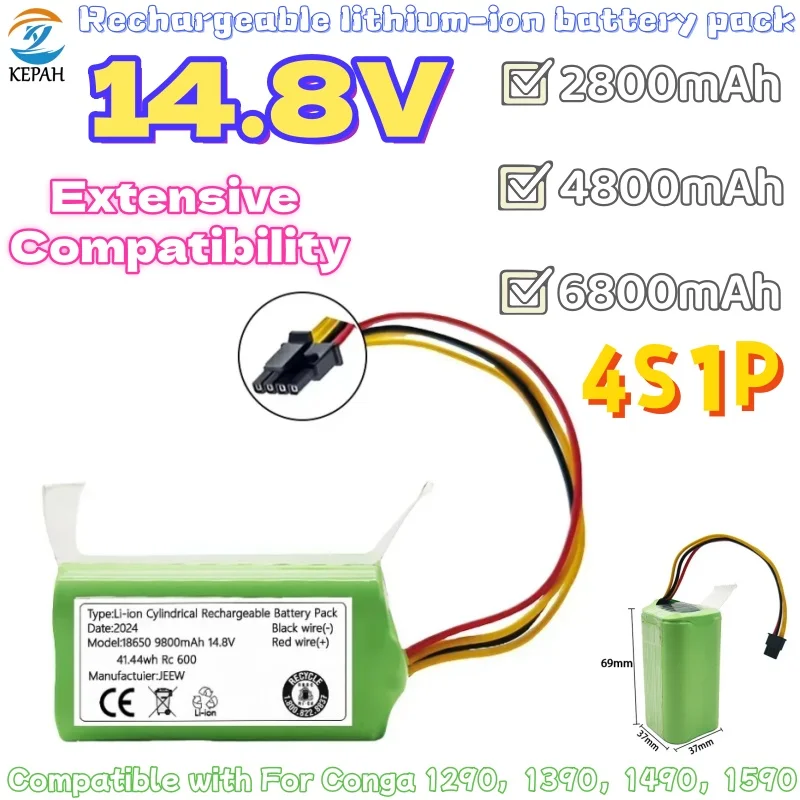 

Сменная литий-ионная батарея 4S1P 14.4V 2.8Ah 18650 для пылесосов Cecotec Conga 1290, 1390, Genio Deluxe 370, Gutrend Echo 520