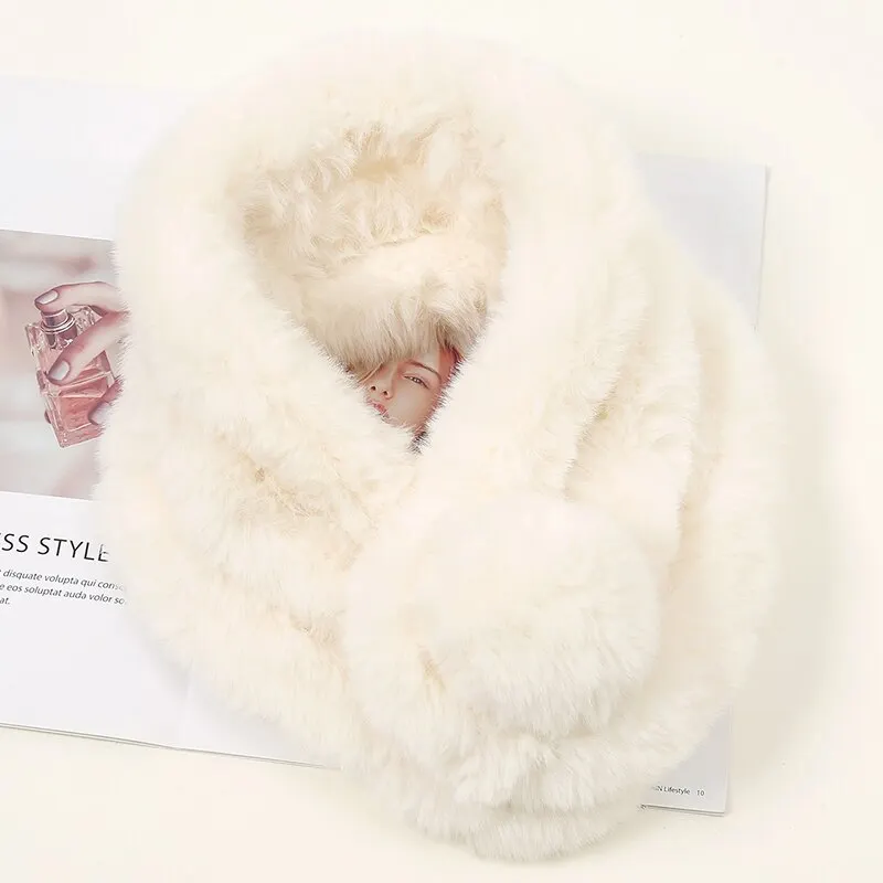 Imitate Rabbit Fur Scarf Winter Thick Warm Neckerchief Ball Scarves Fashion Korean Version Solid Color Scarf