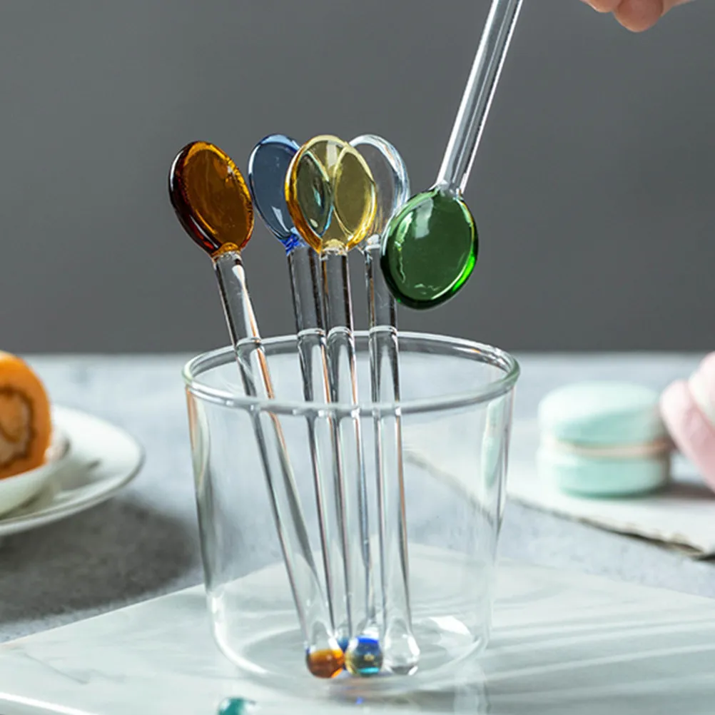 

4Pcs Premium Transparent Glass Stirring Spoons Heatproof Long Stem for Espresso Cappuccino Iced Drinks Dessert Topping