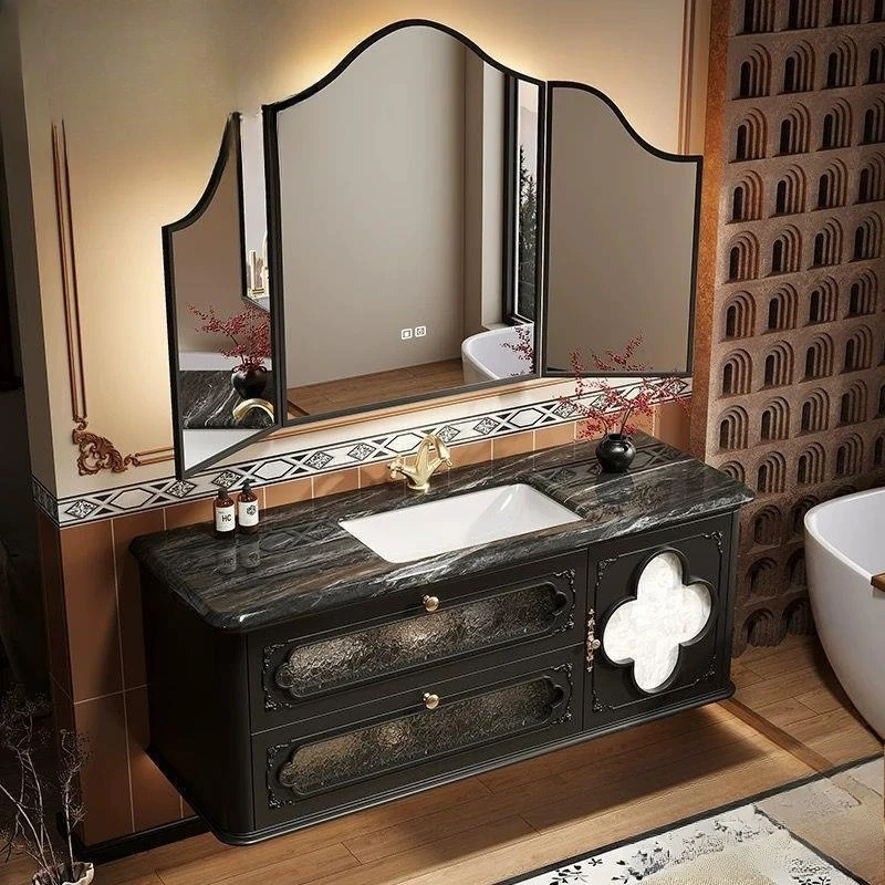 French bathroom cabinet rock slab combination ceramic wash basin face integrated bathroom oak wash hand retro