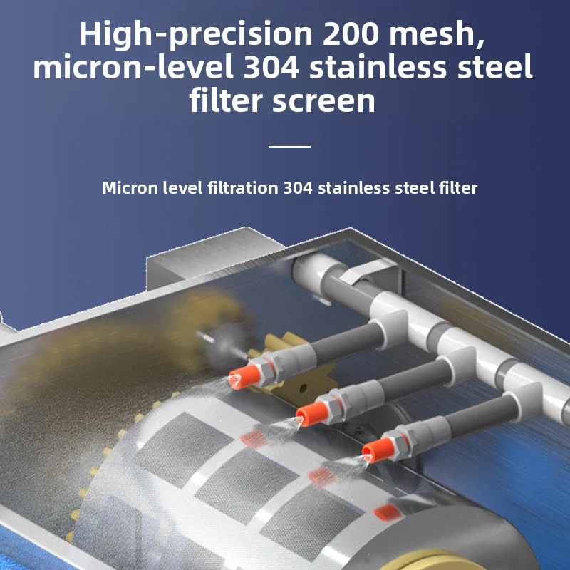 Stainless Steel Fish Pond Filter Rotary Drum Microfilter Water Circulation System Filtration Backwashing Fish Stool Separation