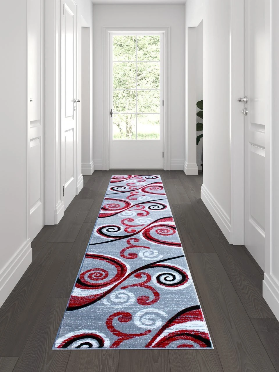 

2'x11' Red Abstract Area Rug - Olefin Rug with Jute Backing Carpet Bedroom Decor