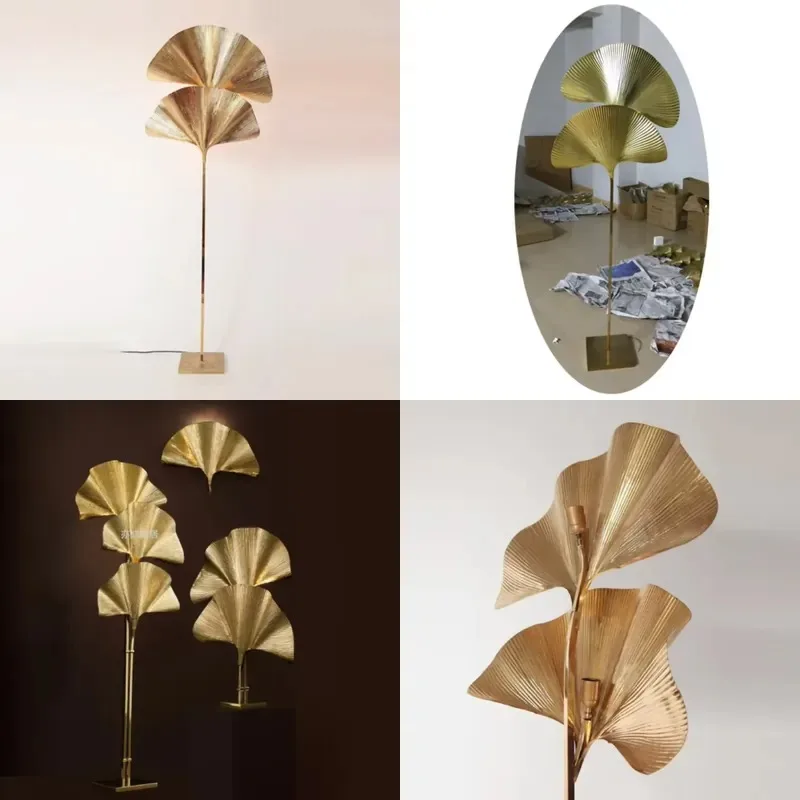 Nordic Gold Ginkgo Biloba Floor Lamp Leaf Pattern Column Lantern for Living Room Bedroom Decoration