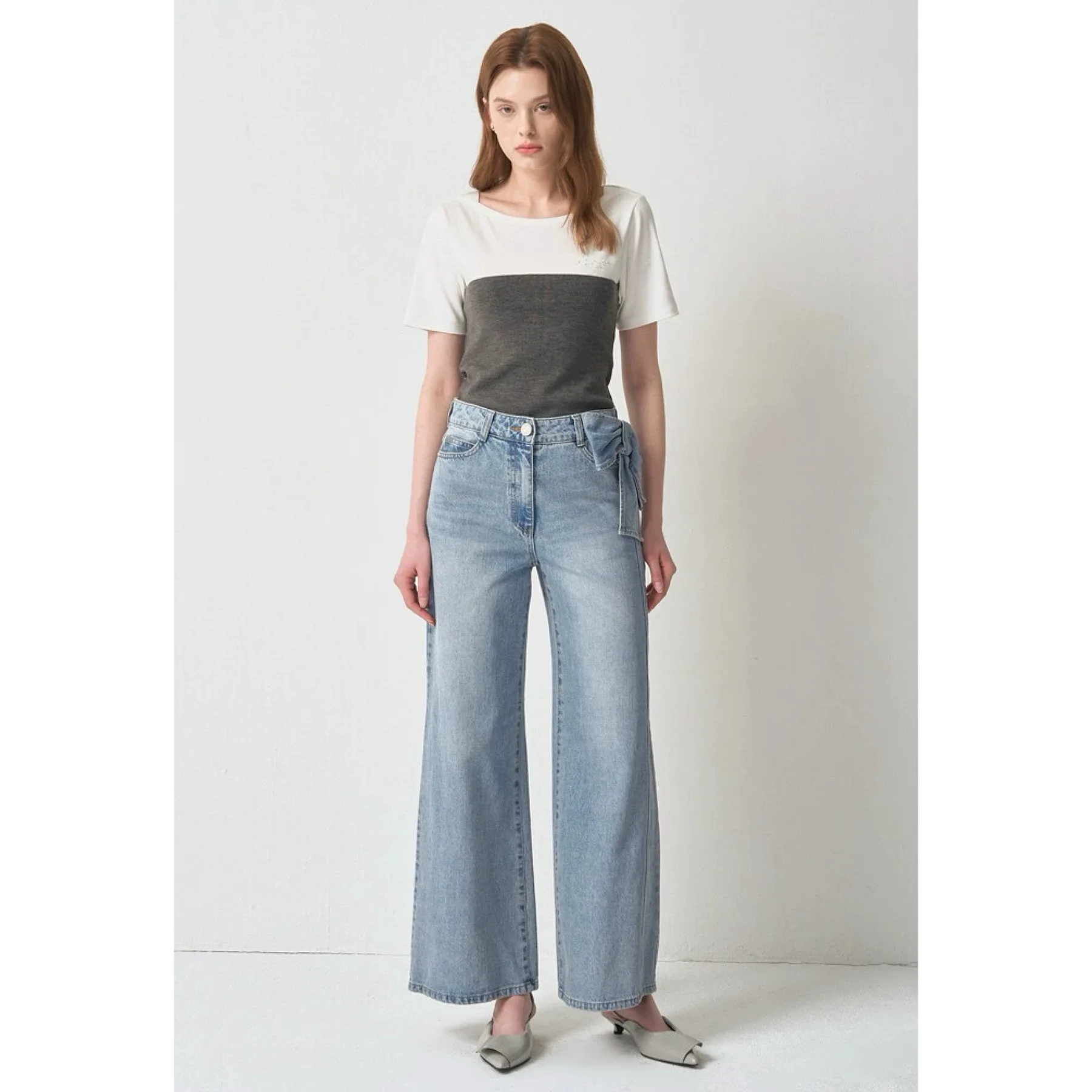 

Casual High Waist Straight Leg Jeans Lemon Cheese Removable Knot mid High Waist Loose Fit Ladies Cotton Zipper Jeans