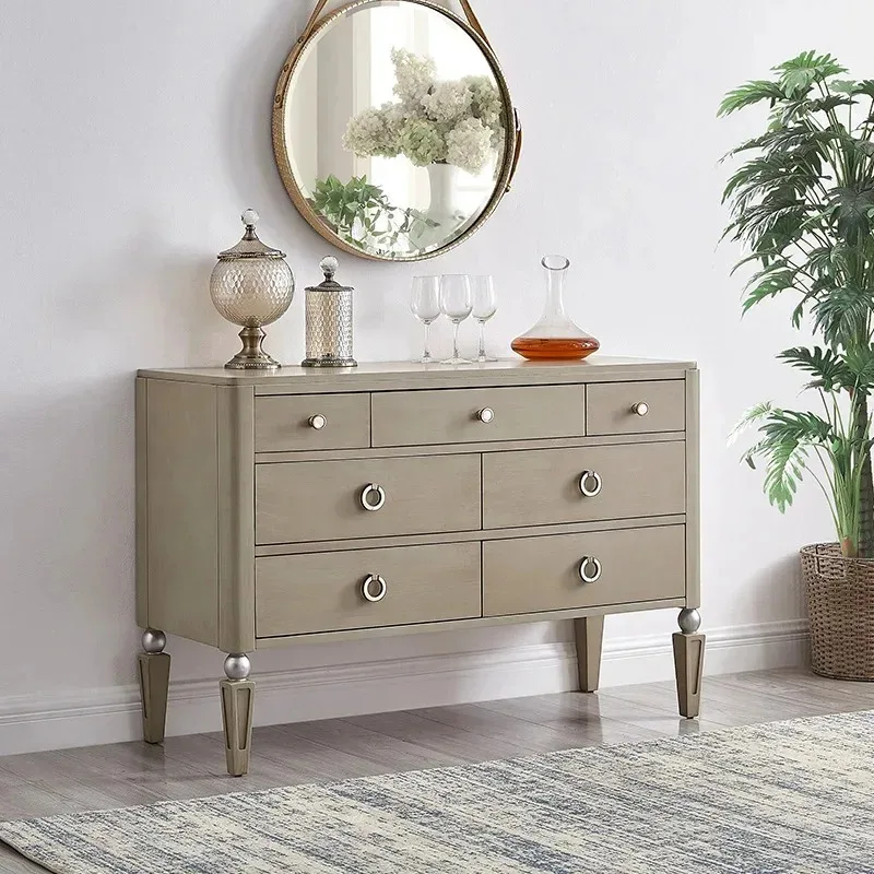【Best-selling】American Light Solid Wood Seven-chest Storage Bedroom Locker Nordic Side Cabinet Living Room Entra