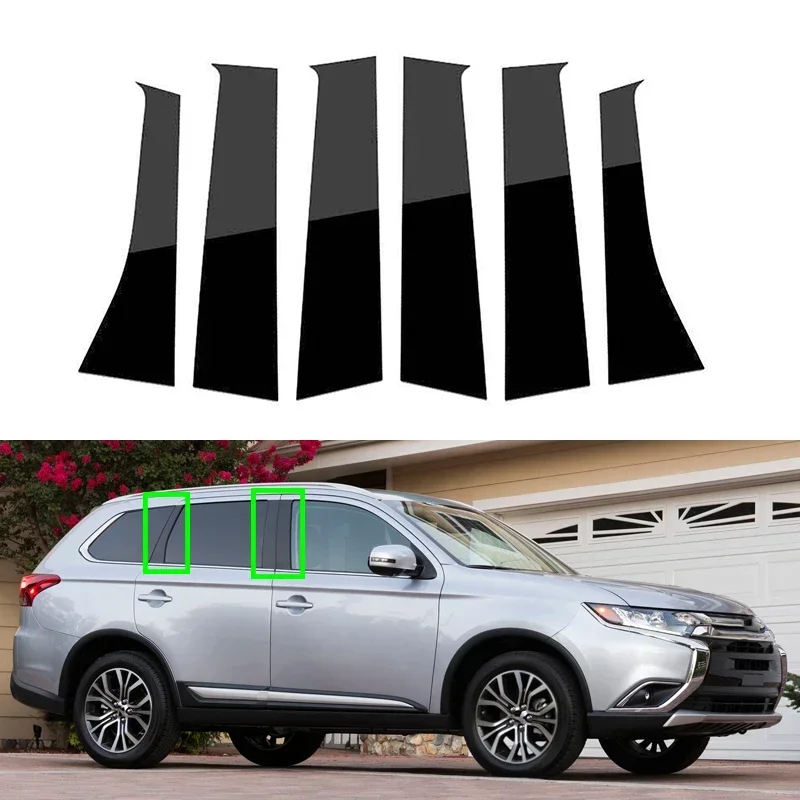 6PCS Gloss Black Pillar Posts for Mitsubishi Outlander 2006 2007 2008 2010- 2019 2020 2021  Door Window Trim Cover Sticker