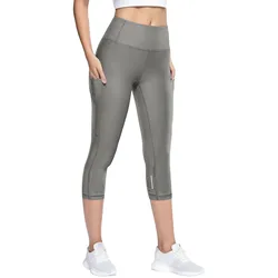 Pantalones de Yoga hasta la pantorrilla para mujer, de secado rápido pantalones Capri, Leggings deportivos de cintura alta para Fitness y gimnasio, 3/4