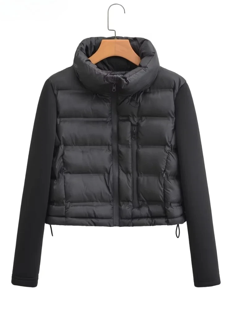 

Long Sleeve Patchwork Zipper Cotton Jacket Coat Female Casual Winter Chic Short Tops Women Fashionable Knitting