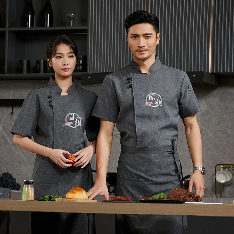 Spring and Summer New Chinese Style Chef Uniform Breathable High-End Dining Hotel Chinese Kitchen Chef Overalls Short Sleeve Men