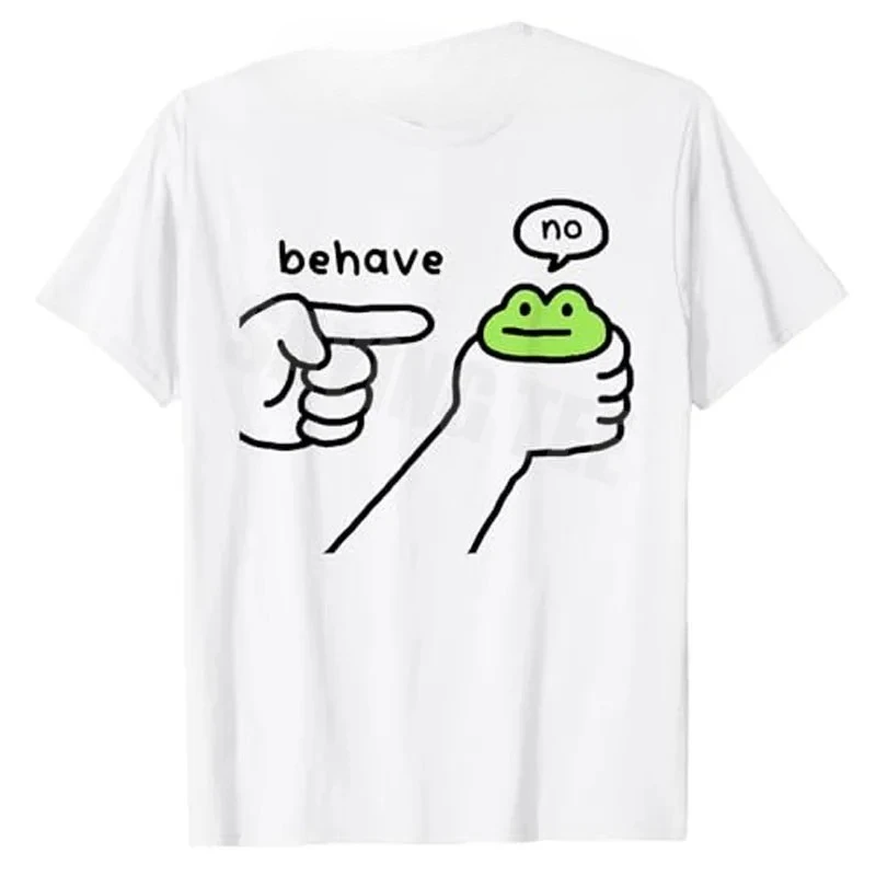 Dishonest Frog Funny Meme Behave No Cartoon Design Printed T-Shirt Y2K Cute Frog Comics Aesthetic Clothes Sarcastic Joke Tee
