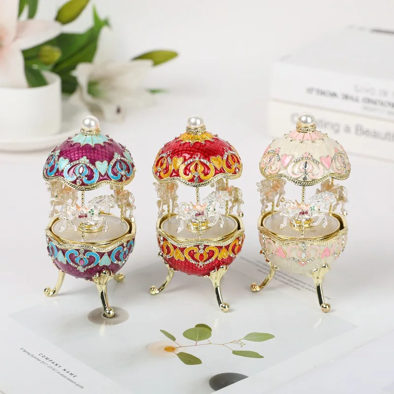 SHINNYGIFTS Classic Enamel Carousel Music Horse Box Musical Carousel Horse Figurines for Birthday Valentines