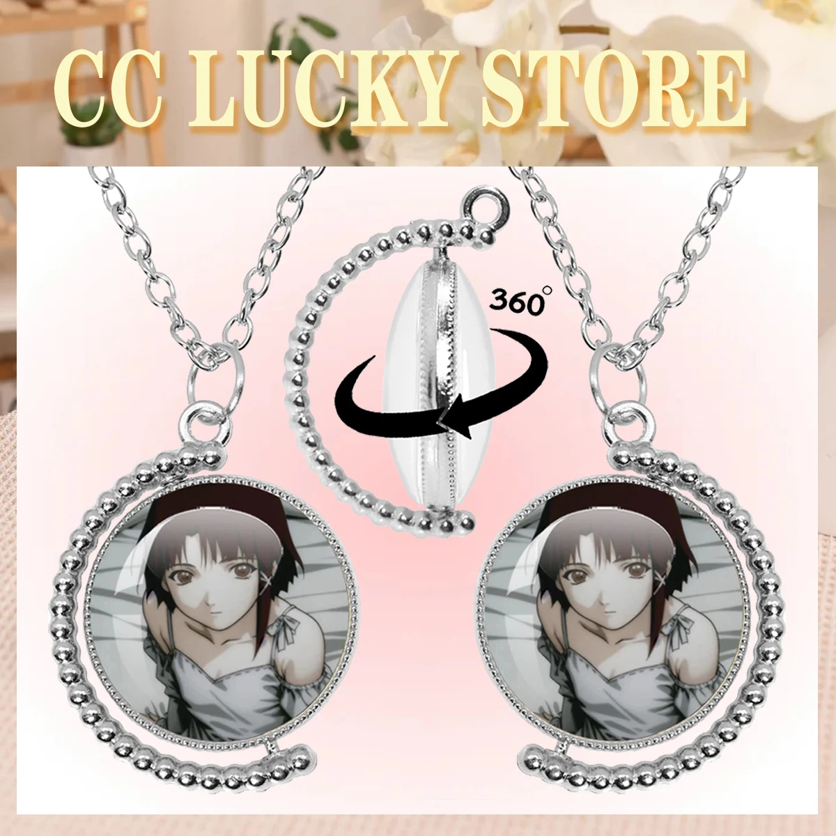 Serial Experiments Lain Glass Round Pendant Necklaces God of the Wired Lain Iwakura Accessories Charms Jewelry Cosplay Fans Gift