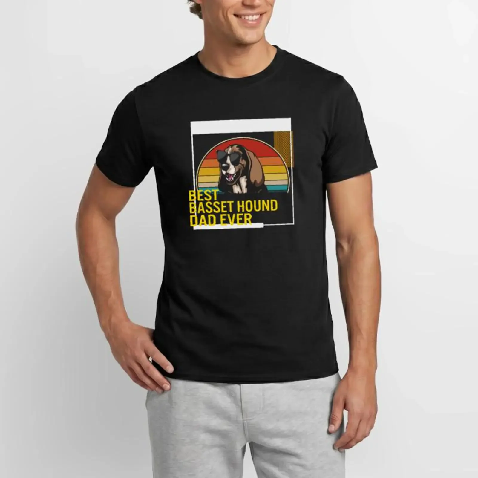 Best Basset Hound Dad Ever T Shirt Men's vintage Washed graphic Versatile Comfortable fashion Stylish Top For Everyday Wear