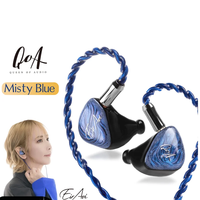 

QOA MistyBlue 2DD 2BA Hybrid Hifi Music Monitor Studio Audiophiles In Ear Wired Earphones earbuds Co-branded by Blue Well Ai Lu