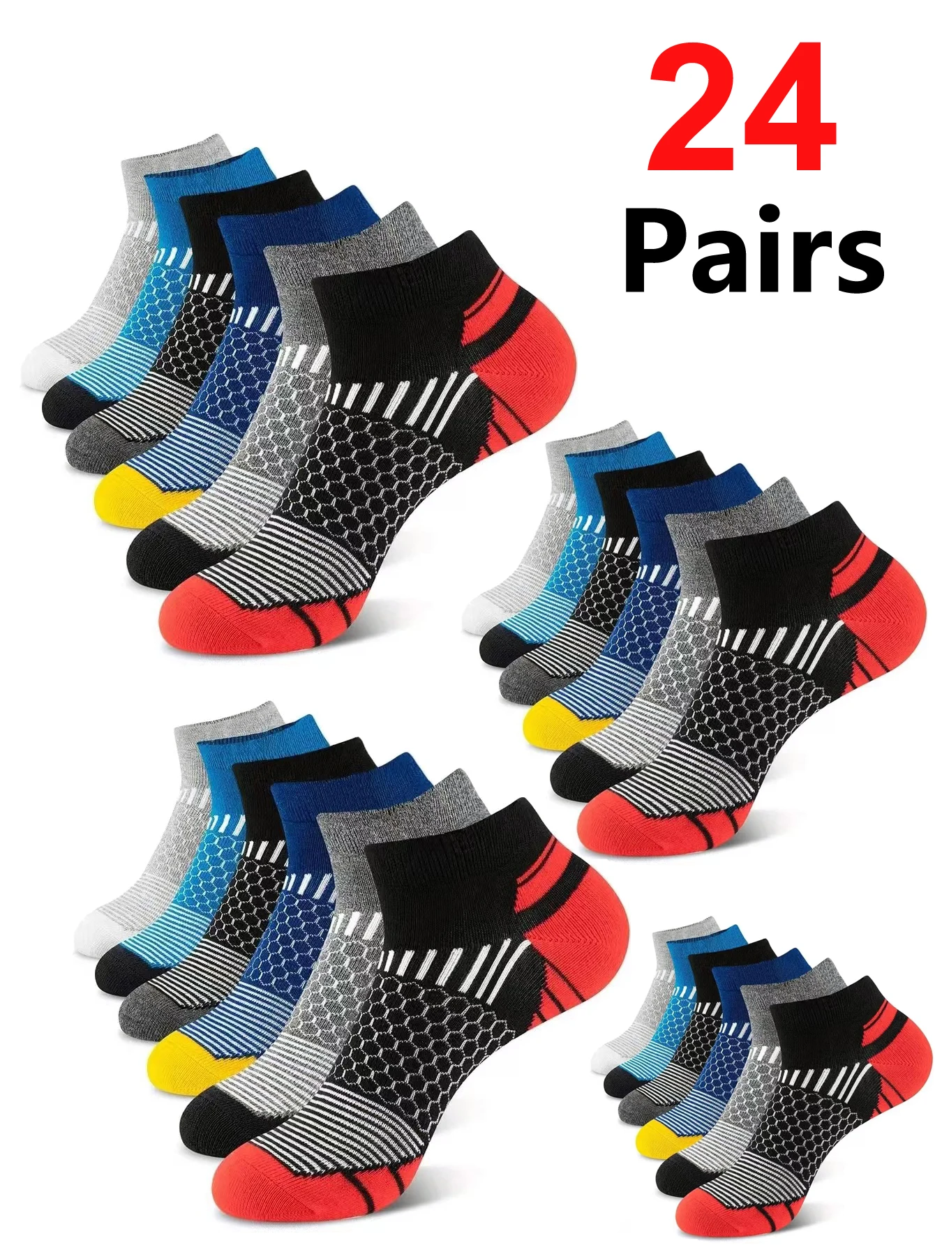 12 Paar hochwertige Sportsocken für Herren, Knöchelsocken, Laufen, Radfahren, Taille, Wabendesign und feste Sport- und Freizeitsocken, Geschenke