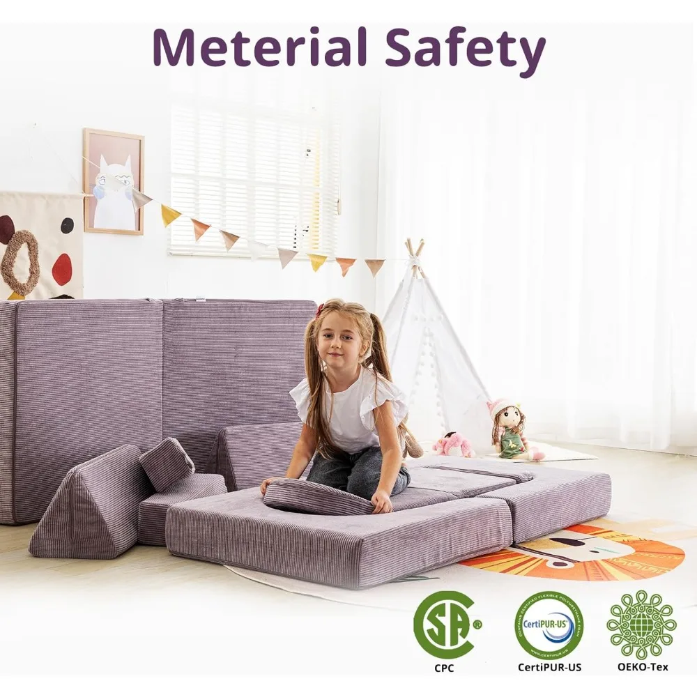 Kindercouch – 14-teiliges modulares Kinderspielsofa, umwandelbare Schaumstoff-Kleinkindcouch, Kindersofas, 500 + kreatives DIY-Spielzimmer