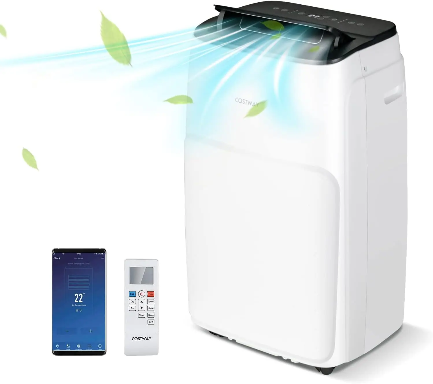 Climatiseur mobile avec tuyau d'échappement 14 000 BTU, climatiseur 135 m3,5 en 1 pour le refroidissement, le chauffage, la déshumidification et la ventilation