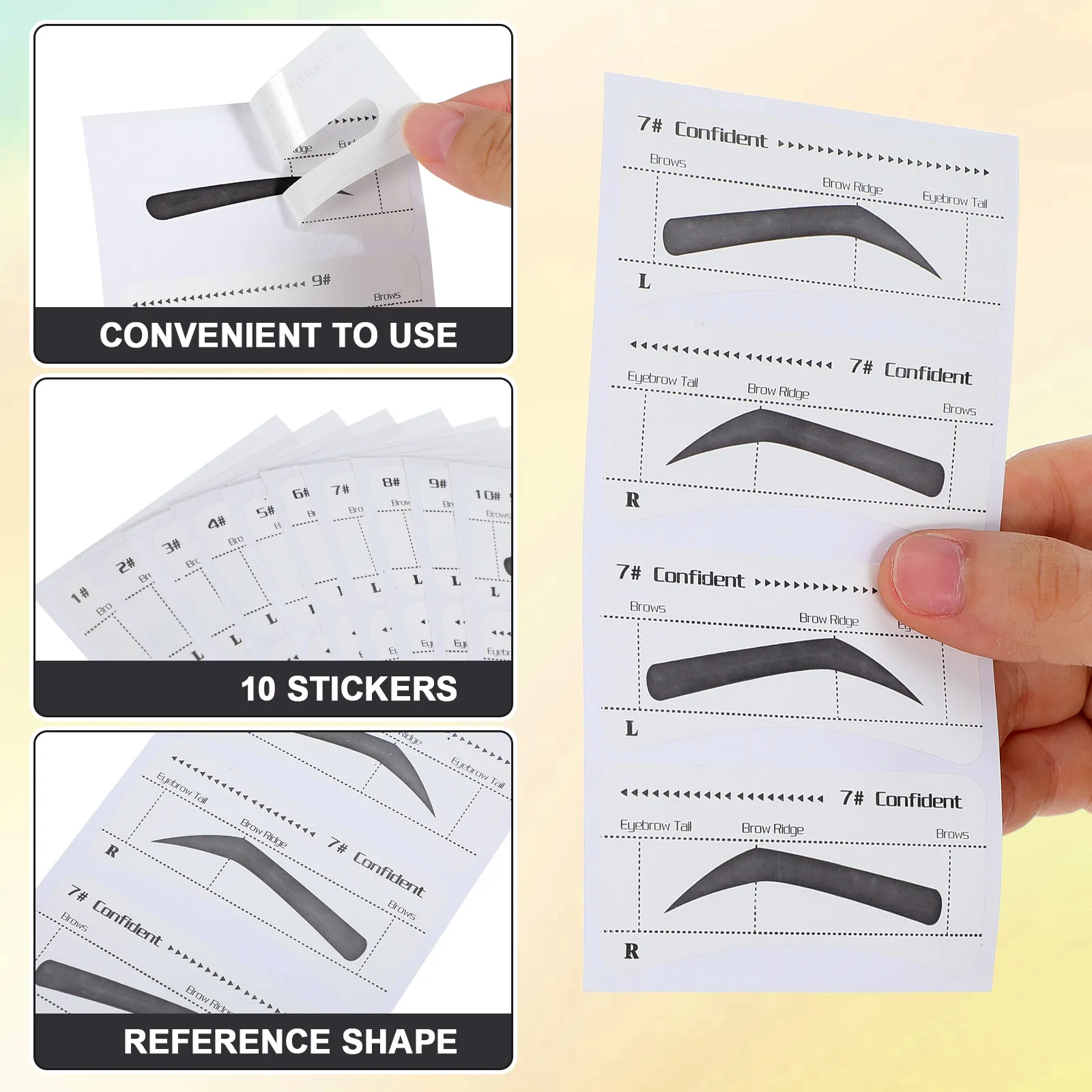 10Pcs Eyebrow Stencils Templates Adhesive Backing for Natural Brow Shape Matching DIY Makeup Shaping Tools Arc Bottom Safe