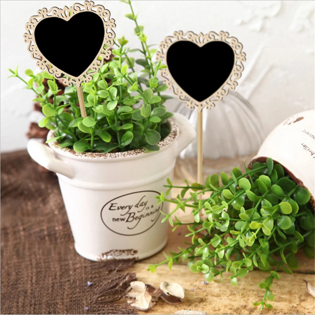 

10 Pcs Mini Blackboard Desktop Chalkboard Signs Table Decoration Stand Heart Shape Wooden Material Wedding Home Office Kids Gift