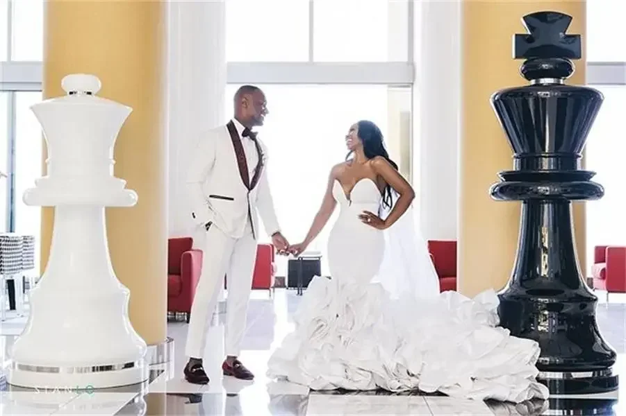 Customized Mermaid Wedding Dresses Cascading Ruffles Cathedral Train African Nigerian Fishtail Wedding Gown Robe De Mariee