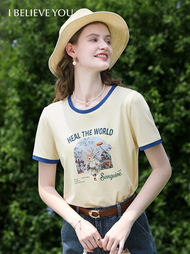 I BELIEVE YOU Rabbit Graphic T Shirts Women 2026 Cotton Short Sleeve Summer New Slim Straight Trendy Basics Lady Tops 2242015824