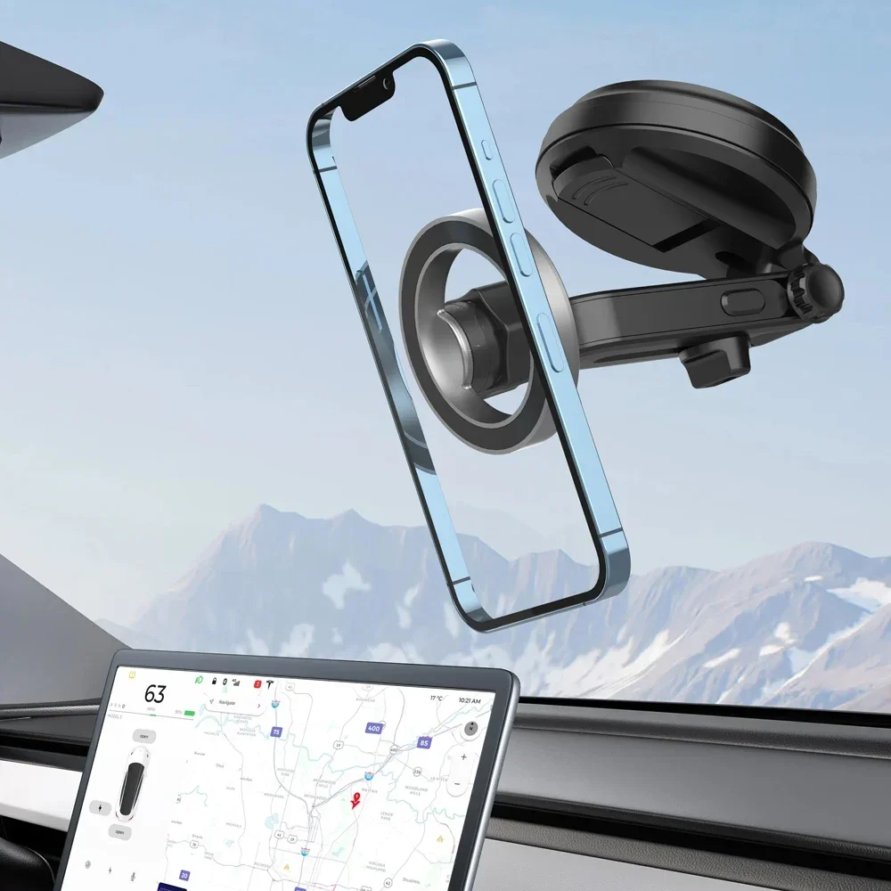 Suction Cup Magnetic Car Phone Holder Universal Strong Magnet Dashboard Car Phone Mount for iPhone MagSafe Samsung Xiaomi