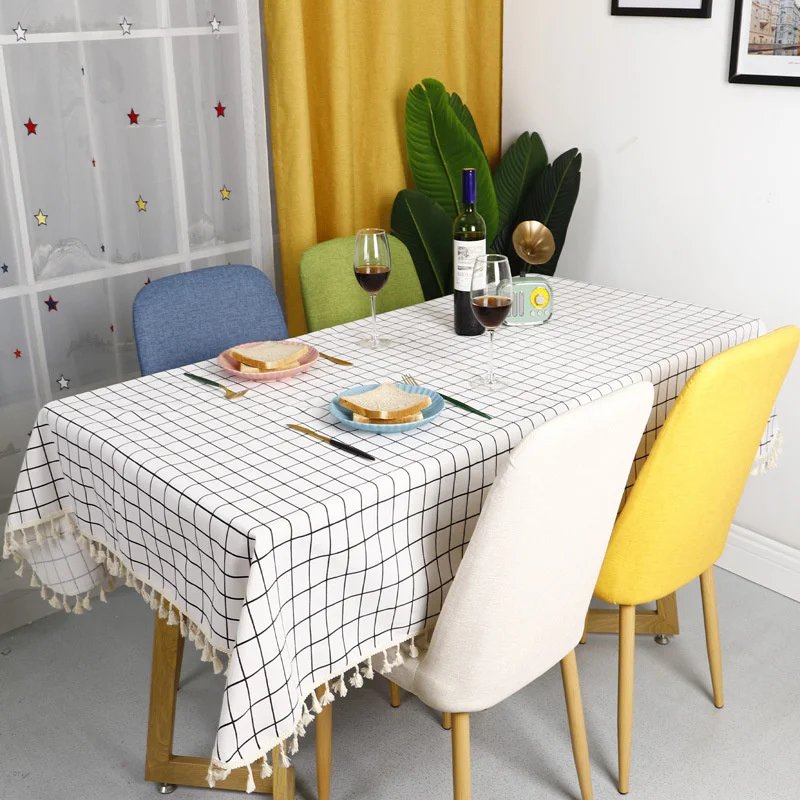 Cotton Linen Tablecloth lattice ins simple small Qingxin Liusu tea table tablecloth tea table cover towel exposed tablecloth