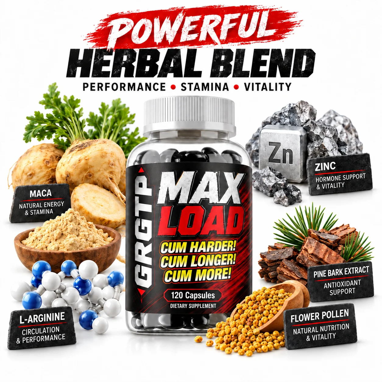Men's Energy Supplement - Daily Energy Supplement, Supports Muscle Mass, Energy and Vitality, Non-GMO
