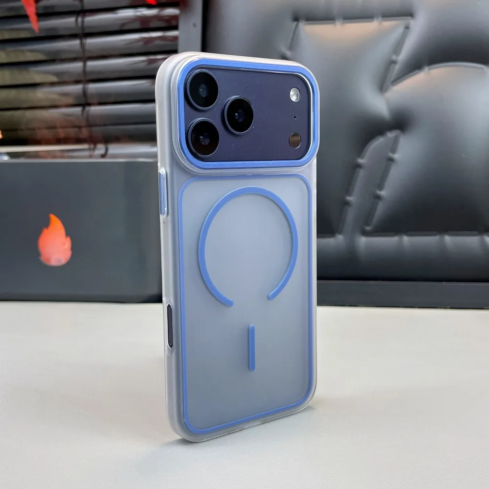 حافظة هاتف غير لامعة بسيطة لهاتف آيفون 17 برو ماكس، تصميم خطوط الصقيع، متوافقة مع MagSafe، غطاء حماية مضاد للخدش