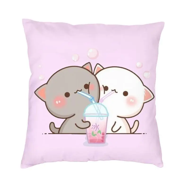 Luxury Couple Mochi Cat Peach And Goma Throw Pillow Cover Decoration Custom Square Cushion Cover 40x40 Pillowcover Living Room