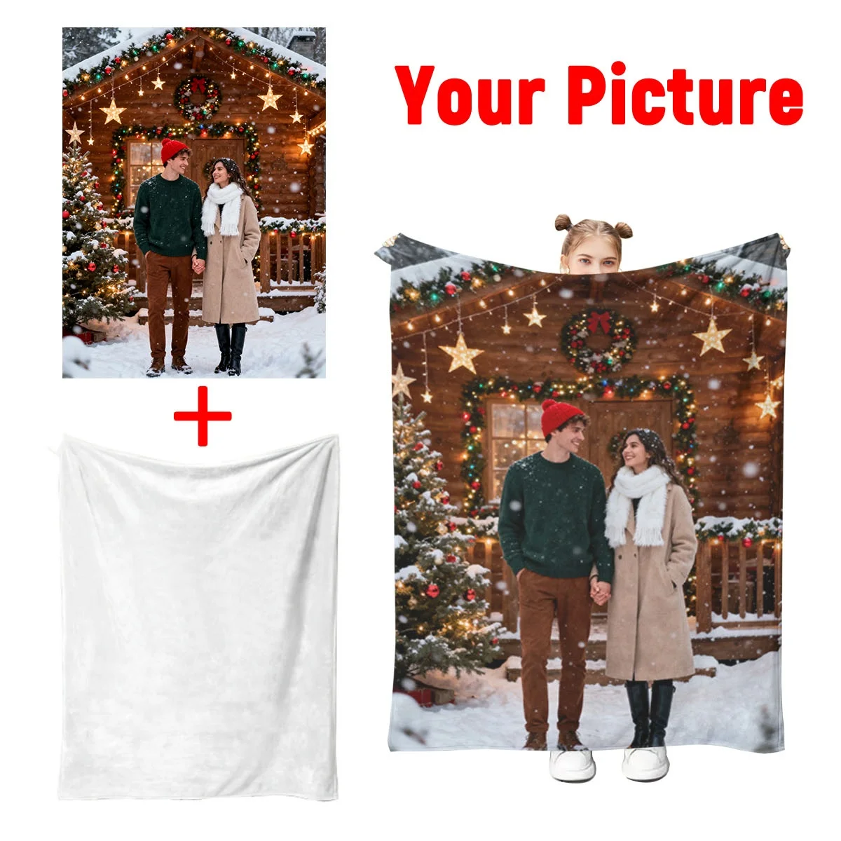 Custom Christmas Couple Anniversary Flannel Blanket - Engraved with Personalized Date + Christmas Pattern, Constant Temperature,