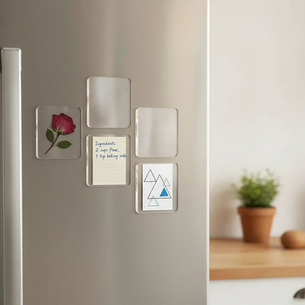 DIY Acrylic Refrigerator Magnets Kit 10Pcs Transparent Square Tiles with Magnetic Sheets for Home Decoration