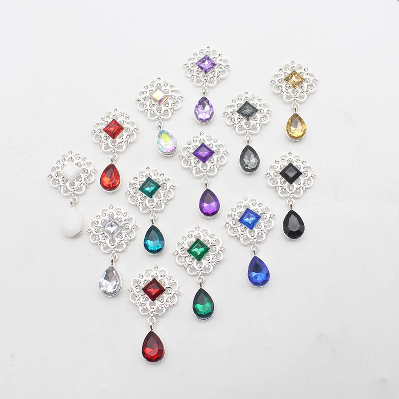 Exquisite Shiny Flat Back Brooch 45*25mm 10 Pieces/Set Crystal Accessories Fashion Gorgeous Wedding Invitation Holiday Creative