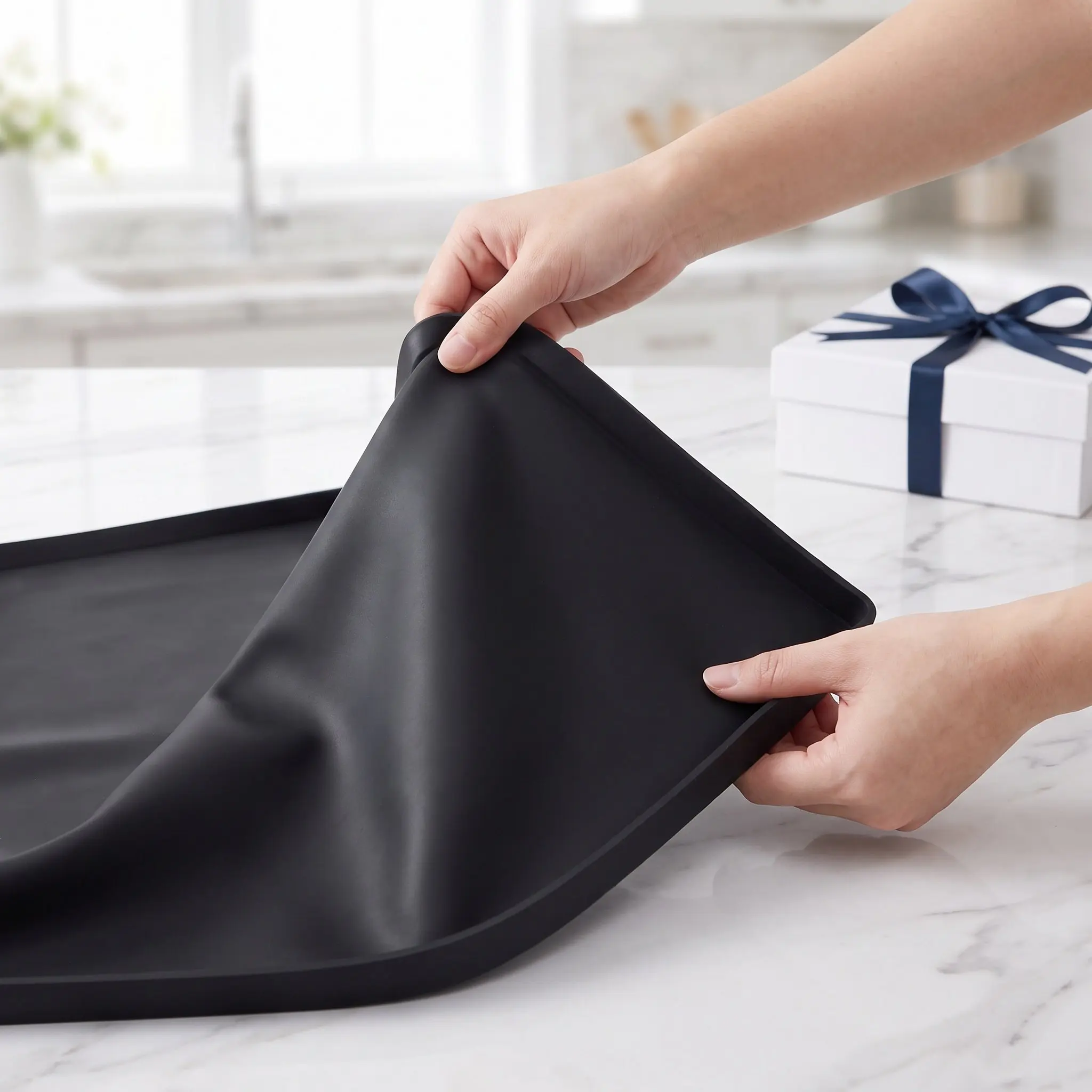 Silicone Washing Machine Drain Pan Mat 27x27 Inch, Leak-Proof Non-Slip Waterproof Floor Protector for Washer Dryer