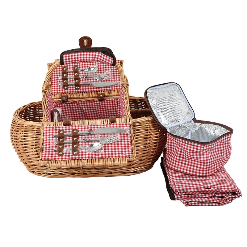 

Rattan Picnic Basket Woven Picnic Storage Basket With Cutlery Picnic Outdoor Fruit Basket Picnic Storage Box