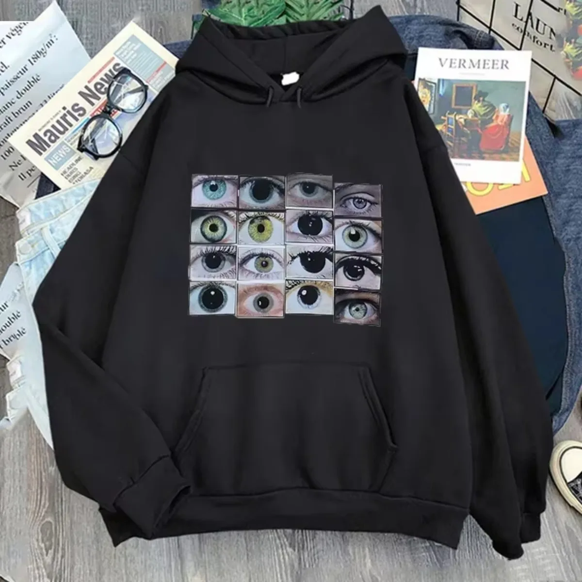 Harajuku Women Hoodies Funny Eyes Print Tops Aesthetic Hoodie Vintage Streetwear Autumn Pullovers Sweatshirts Tops Unisex