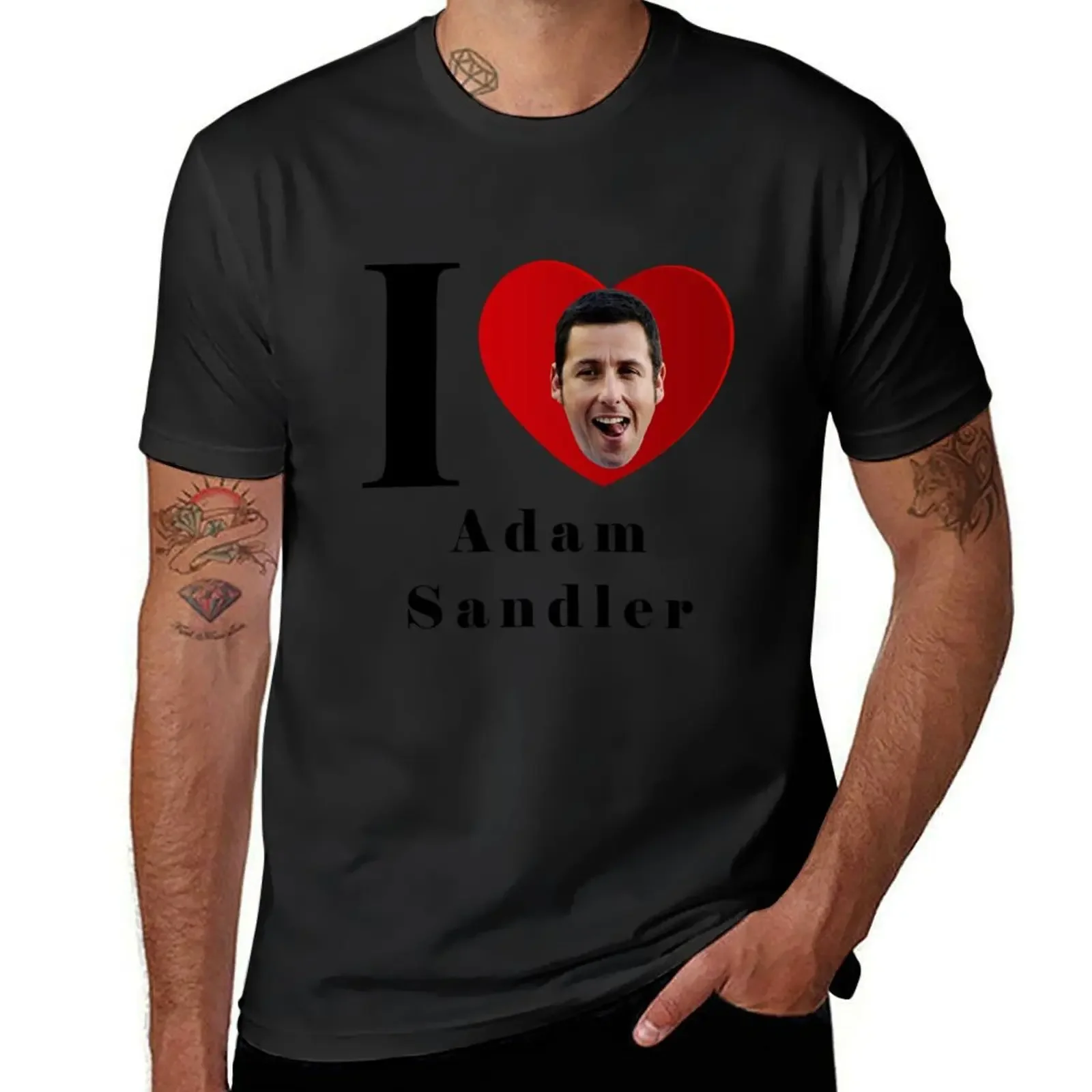 Korean Fashion Oversized Fitted T Shirts for Men I Heart Adam Sandler T-Shirt Clothing Graphic Oversized Harajuku Summer Funny