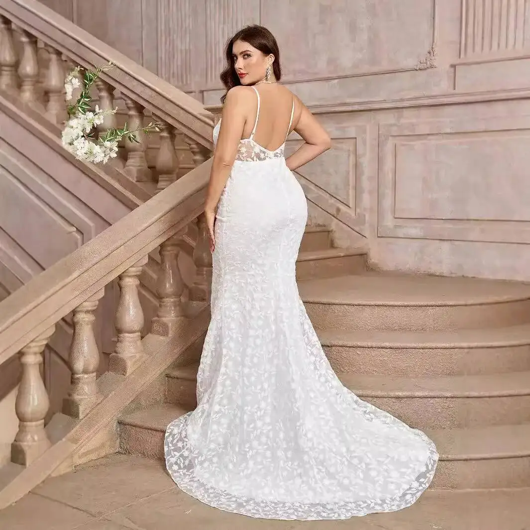 

Элегантное летнее повседневное свадебное платье Y2K для женщин больших размеров, белое, с V-образным вырезом, на бретельках, без бюстгальтера, из хлопка