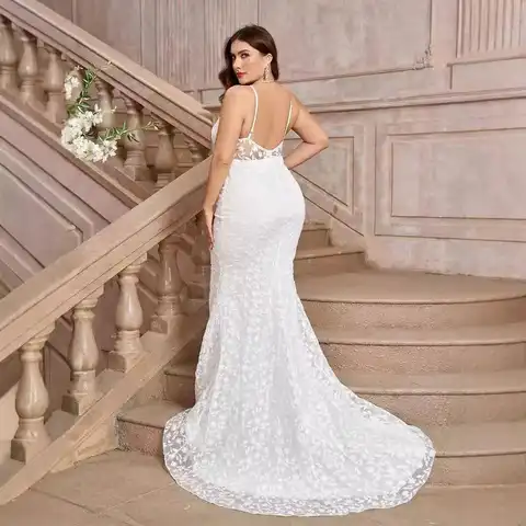 Sexy Women's Plus Size Trailing White Suspender V-neck Trailing Wedding Dress Without Chest Cotton Summer Elegantes Casual Y2k