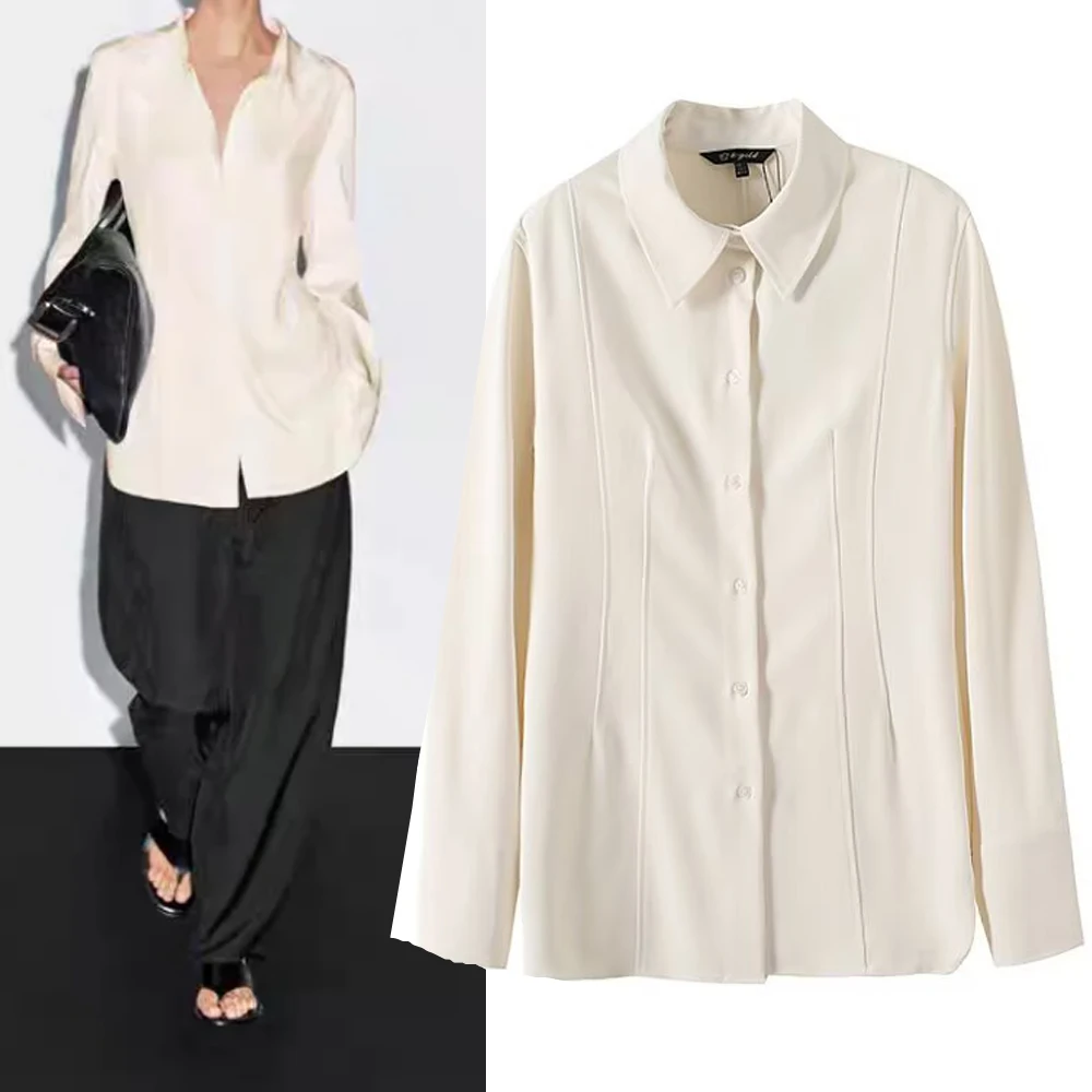 

Модная женская рубашка H2505: универсальный топ с отложным воротником, повседневный, с длинным рукавом, из полиэфирного волокна, прямого кроя