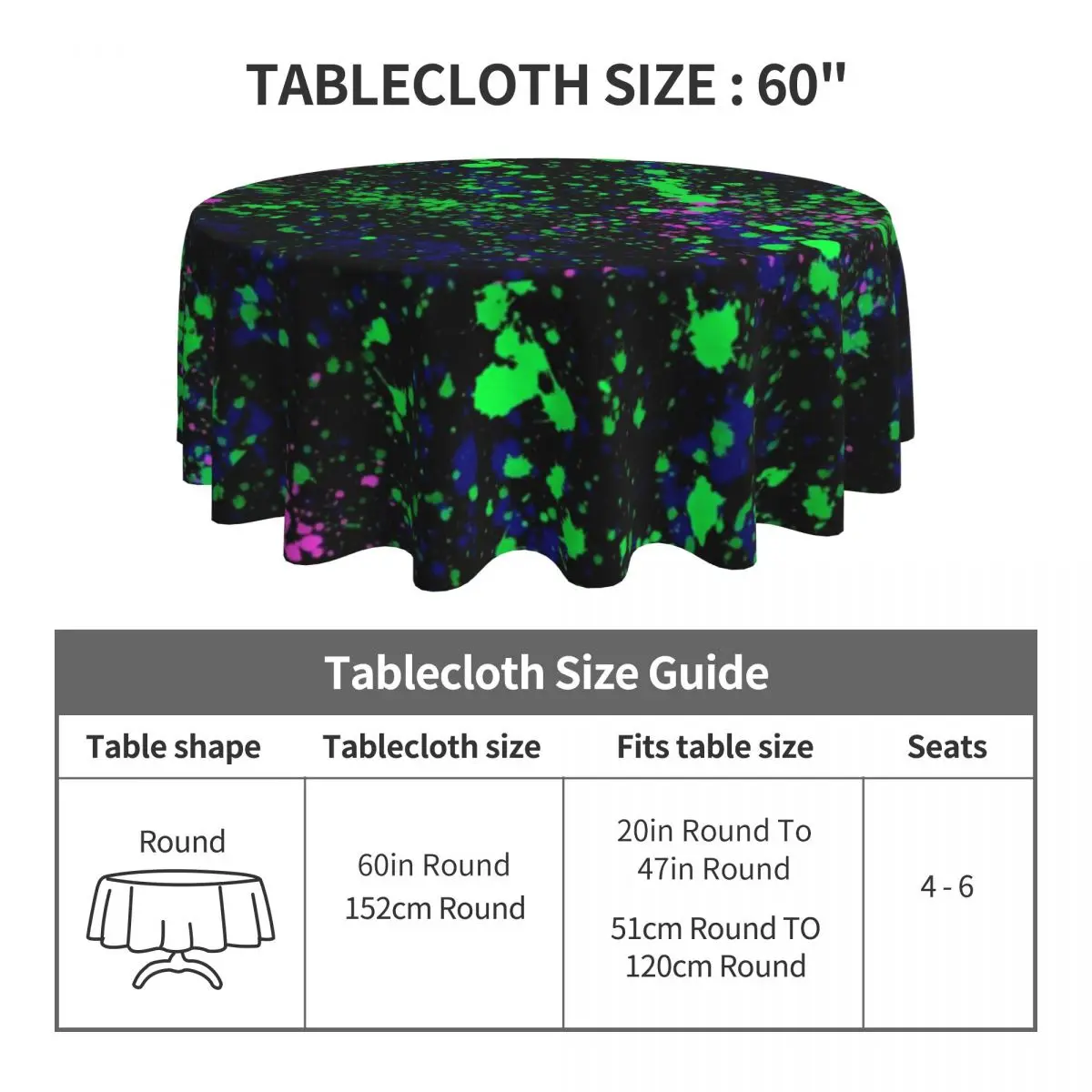 Paint Splatter Design Tablecloth Green Blue Yellow Protection Round Table Cover Funny Graphic Table Cloth For Living Room Dining