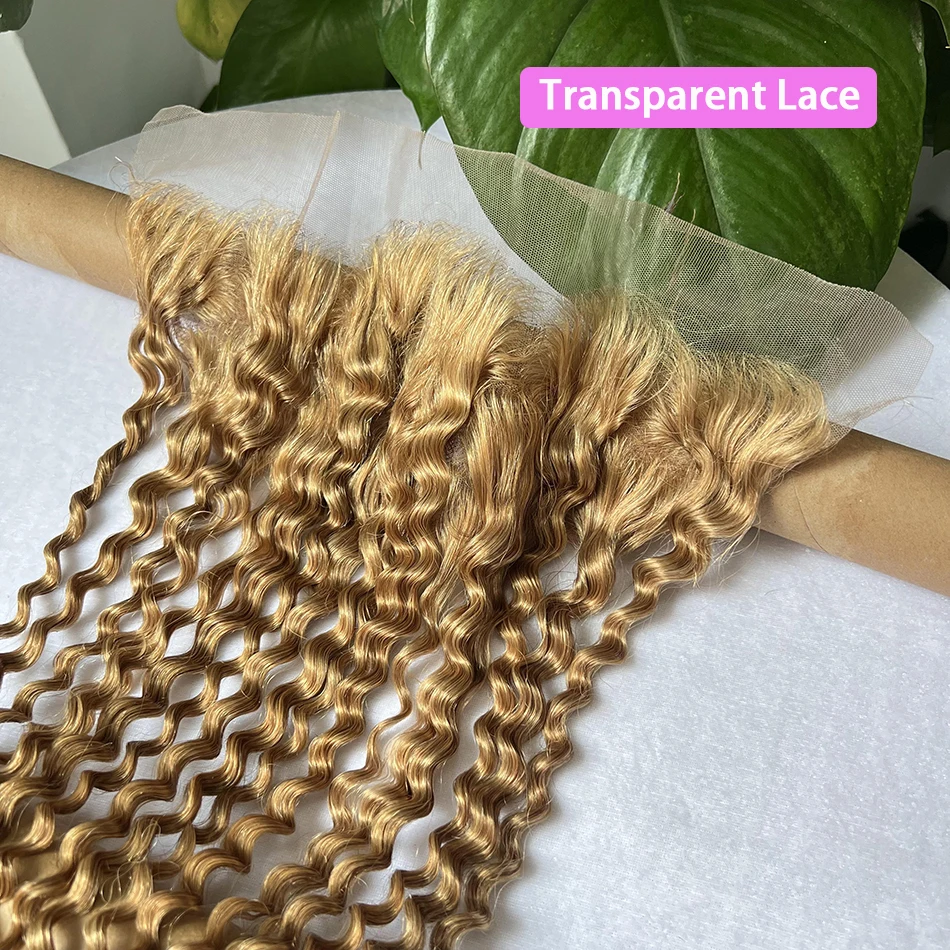 

Глубокие вьющиеся # 27 цветов 13x4 прозрачные кружевные фронтальные человеческие волосы предварительно выщипанные линии роста волос отбеленные узлы спереди только 100% человеческие волосы