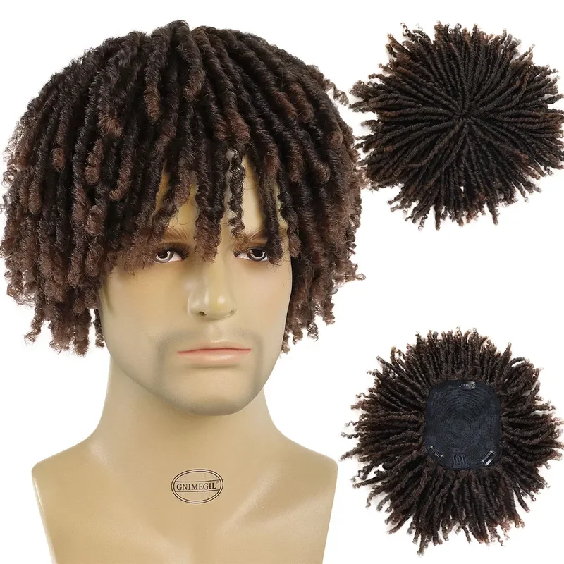 GNIMEGIL Synthetic Short Afro Twist Hair Braided Half Wig for Black Men Clip in Toupee Hairpieces Dreadlocks Male Wig Rock Party