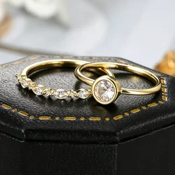 Minimalist Crystal Promise Ring for Women Simple Round Cubic Zirconia Rose Gold Color Accessories Dainty Jewelry Wholesale R010