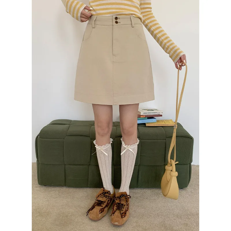 

2025 Half-body Skirt Female Korean High-waisted A-line Stretch Fashion Skinny Ms. Short Skirt
