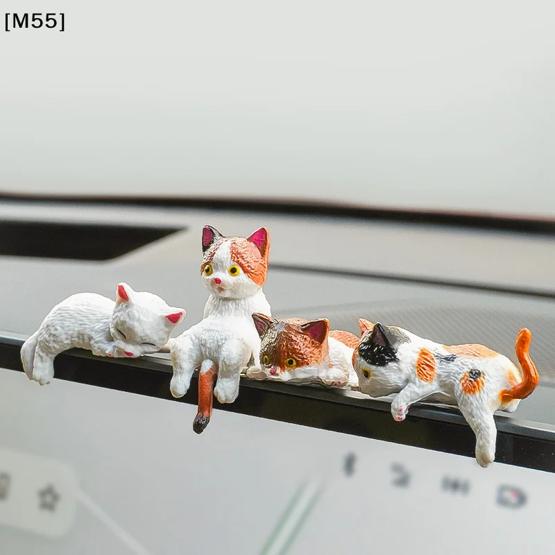 5Pc Car Landscape Cat Ornaments Cartoon Cat Ornament Car Center Console Navigator Screen Sleeping Cat Decoration Miniatures[M55]
