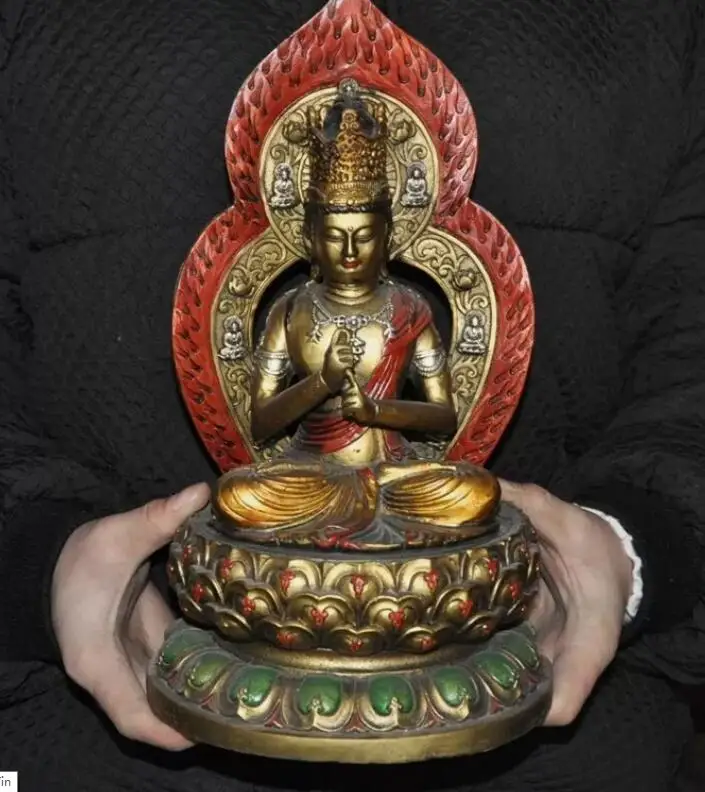 11'' Tibet Bronze Paintings gilt Kwan-Yin GuanYin tara goddess Buddha Statue