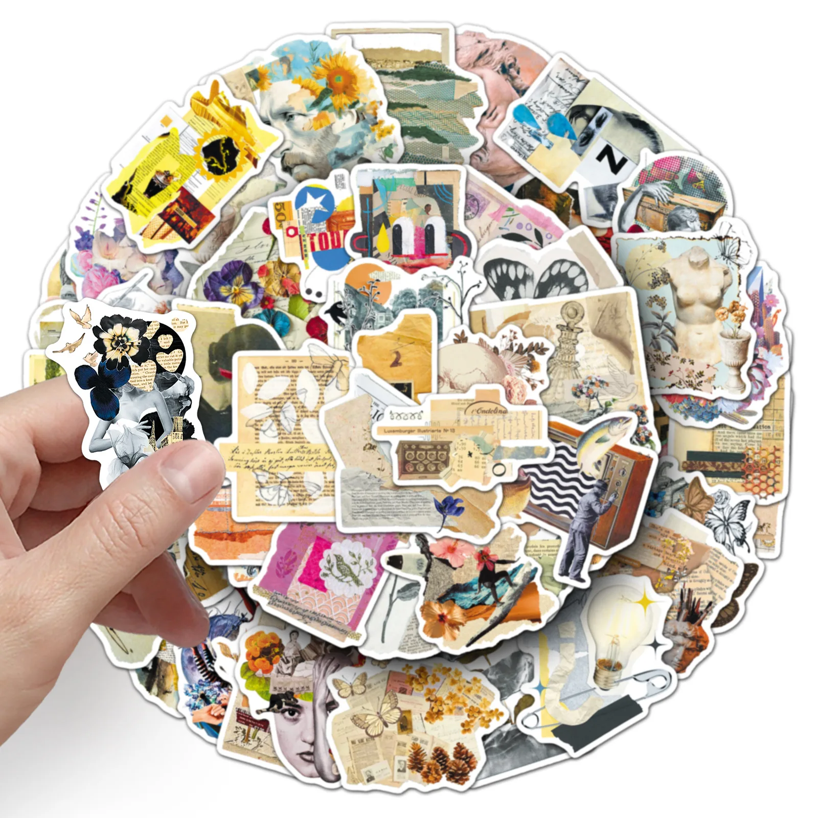 50 Pcs Creative Collage Stickers Art Style Retro Trendy Fridge Decoration Wall Car Stationery Storage Box Stickers