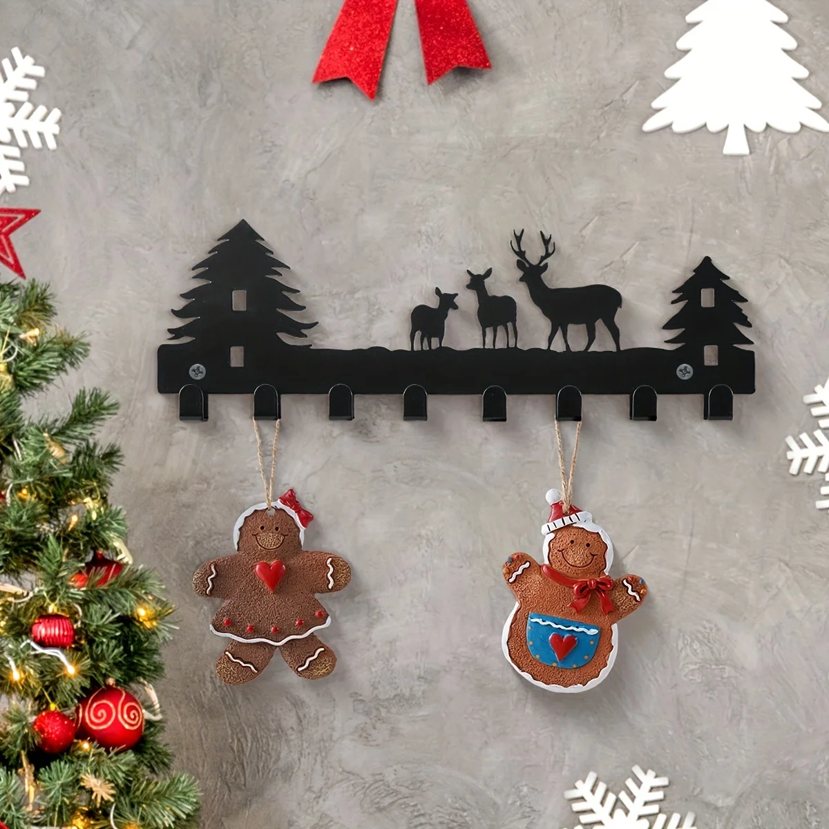 CIFBUY Iron Wall Art Key Holder Waterproof Durable Modern Black Metal Decor With Towel Rack For Home Entryway Interior Gift